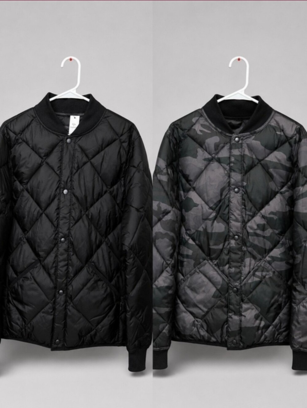Calvin Klein Reversible Quilted Bomber Jacket in Black and Gray Camo Mens Medium